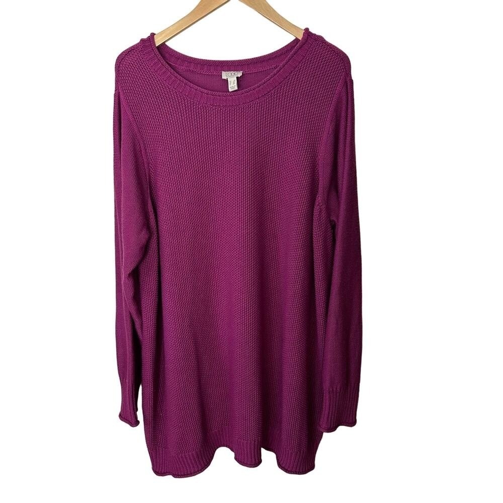 LOGO by Lori Goldstein Purple Tunic Sweater Womens Size 2X Chunky Soft Pullover